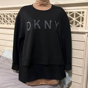 NWOT Women’s Sweatshirt Black with Bling DKNY Silver Blue, Oversized Relaxed Fit